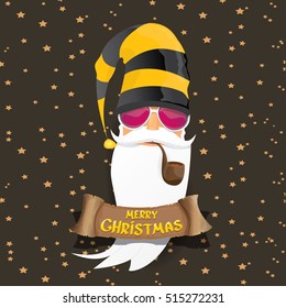vector rock n roll santa claus with smoking pipe and funky beard. Christmas hipster poster background or merry christmas concept vector background.