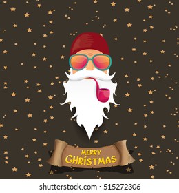 vector rock n roll santa claus with smoking pipe and funky beard. Christmas hipster poster background or merry christmas concept vector background.