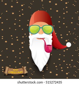 vector rock n roll santa claus with smoking pipe and funky beard. Christmas hipster poster background or merry christmas concept vector background.
