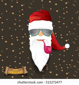 vector rock n roll santa claus with smoking pipe and funky beard. Christmas hipster poster background or merry christmas concept vector background.