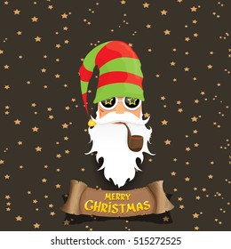vector rock n roll santa claus with smoking pipe and funky beard. Christmas hipster poster background or merry christmas concept vector background.