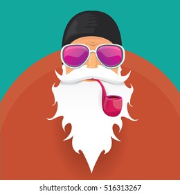 vector rock n roll santa claus with smoking pipe. Christmas hipster poster for party or greeting card. vector bad santa xmas poster background