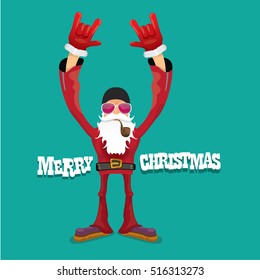 vector rock n roll santa claus with smoking pipe. Christmas hipster poster for party or greeting card. vector bad santa xmas poster background