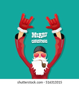vector rock n roll santa claus with smoking pipe. Christmas hipster poster for party or greeting card. vector bad santa xmas poster background