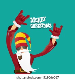 vector rock n roll santa claus with smoking pipe. Christmas hipster poster for party or greeting card. vector bad santa xmas poster background