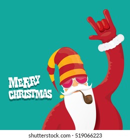 vector rock n roll santa claus with smoking pipe. Christmas hipster poster for party or greeting card. vector bad santa xmas poster background