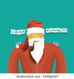 vector rock n roll santa claus with smoking pipe. Christmas hipster poster for party or greeting card. vector bad santa xmas poster background