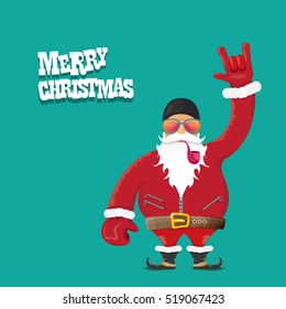vector rock n roll santa claus with smoking pipe and santa beard. Christmas hipster poster for party or greeting card. vector bad santa xmas poster background