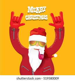 vector rock n roll santa claus with smoking pipe. Christmas hipster poster for party or greeting card. vector bad santa xmas poster background