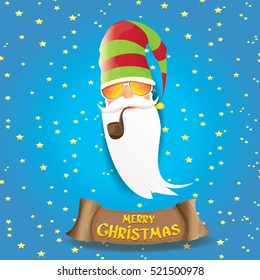 vector rock n roll santa claus with smoking pipe, funky beard and santa hat. Christmas hipster poster background or merry christmas concept vector background.