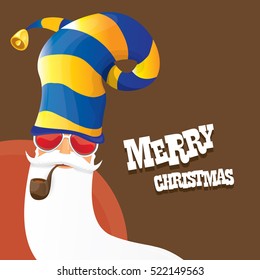 vector rock n roll santa claus with smoking pipe, santa beard and funky santa hat. Christmas hipster poster for party or greeting card. vector bad santa xmas poster background 