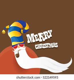 vector rock n roll santa claus with smoking pipe, santa beard and funky santa hat. Christmas hipster poster for party or greeting card. vector bad santa xmas poster background 