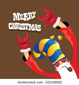 vector rock n roll santa claus with smoking pipe, santa beard and funky santa hat. Christmas hipster poster for party or greeting card. vector bad santa xmas poster background 