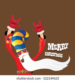 vector rock n roll santa claus with smoking pipe, santa beard and funky santa hat. Christmas hipster poster for party or greeting card. vector bad santa xmas poster background 