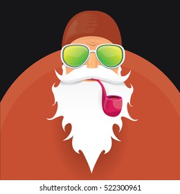 vector rock n roll santa claus with smoking pipe, santa beard and funky santa hat. Christmas hipster poster for party or greeting card. vector bad santa xmas poster background 