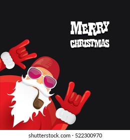 vector rock n roll santa claus with smoking pipe, santa beard and funky santa hat. Christmas hipster poster for party or greeting card. vector bad santa xmas poster background 