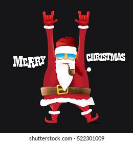 vector rock n roll santa claus with smoking pipe, santa beard and funky santa hat. Christmas hipster poster for party or greeting card. vector bad santa xmas poster background 