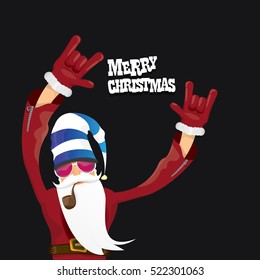 vector rock n roll santa claus with smoking pipe, santa beard and funky santa hat. Christmas hipster poster for party or greeting card. vector bad santa xmas poster background 
