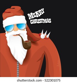 vector rock n roll santa claus with smoking pipe, santa beard and funky santa hat. Christmas hipster poster for party or greeting card. vector bad santa xmas poster background 