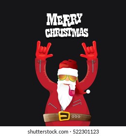 vector rock n roll santa claus with smoking pipe, santa beard and funky santa hat. Christmas hipster poster for party or greeting card. vector bad santa xmas poster background 