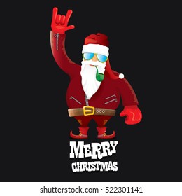 vector rock n roll santa claus with smoking pipe, santa beard and funky santa hat. Christmas hipster poster for party or greeting card. vector bad santa xmas poster background 