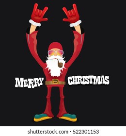 vector rock n roll santa claus with smoking pipe, santa beard and funky santa hat. Christmas hipster poster for party or greeting card. vector bad santa xmas poster background 