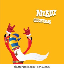 vector rock n roll santa claus with smoking pipe, santa beard and funky santa hat. Christmas hipster poster for party or greeting card. vector bad santa xmas poster background