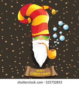 vector rock n roll santa claus with smoking pipe, funky beard and santa hat. Christmas hipster poster background or merry christmas concept vector background.