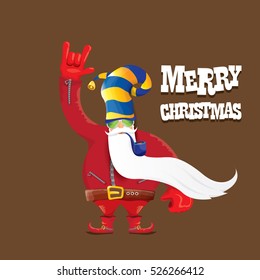 vector rock n roll santa claus with smoking pipe, santa beard and funky santa hat. Christmas hipster poster for party or greeting card. vector bad santa xmas poster background