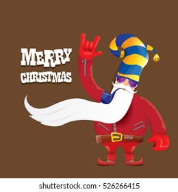 vector rock n roll santa claus with smoking pipe, santa beard and funky santa hat. Christmas hipster poster for party or greeting card. vector bad santa xmas poster background