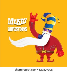 vector rock n roll santa claus with smoking pipe, santa beard and funky santa hat. Christmas hipster poster for party or greeting card. vector bad santa xmas poster background