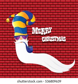vector rock n roll santa claus with smoking pipe and funky beard. Christmas hipster poster background or merry christmas concept vector background.