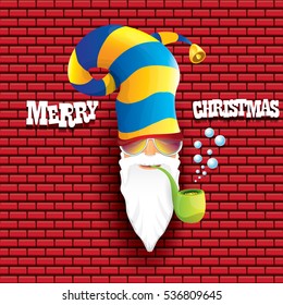 vector rock n roll santa claus with smoking pipe and funky beard. Christmas hipster poster background or merry christmas concept vector background.