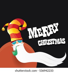 vector rock n roll santa claus with smoking pipe, santa beard and funky santa hat. Christmas hipster poster for party or greeting card. vector bad santa xmas poster background