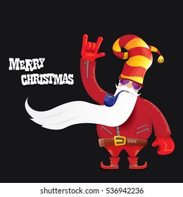 vector rock n roll santa claus with smoking pipe, santa beard and funky santa hat. Christmas hipster poster for party or greeting card. vector bad santa xmas poster background