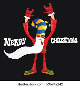 vector rock n roll santa claus with smoking pipe, santa beard and funky santa hat. Christmas hipster poster for party or greeting card. vector bad santa xmas poster background