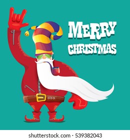 vector rock n roll santa claus with smoking pipe, santa beard and funky santa hat. Christmas hipster poster for party or greeting card. vector bad santa xmas poster background