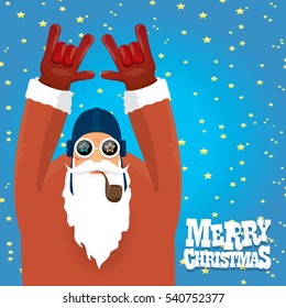vector rock n roll santa claus with smoking pipe. Christmas hipster poster for party or greeting card. vector bad santa xmas poster background