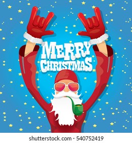 vector rock n roll santa claus with smoking pipe. Christmas hipster poster for party or greeting card. vector bad santa xmas poster background