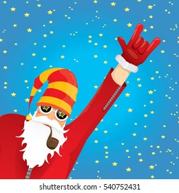 vector rock n roll santa claus with smoking pipe. Christmas hipster poster for party or greeting card. vector bad santa xmas poster background