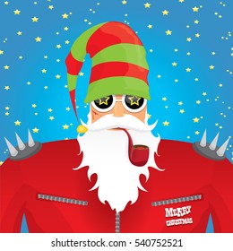 vector rock n roll santa claus with smoking pipe. Christmas hipster poster for party or greeting card. vector bad santa xmas poster background