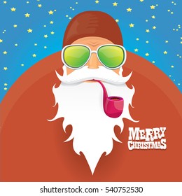 vector rock n roll santa claus with smoking pipe. Christmas hipster poster for party or greeting card. vector bad santa xmas poster background