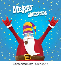vector rock n roll santa claus with smoking pipe. Christmas hipster poster for party or greeting card. vector bad santa xmas poster background