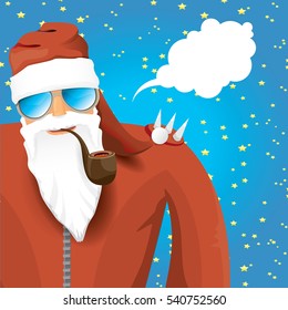vector rock n roll santa claus with smoking pipe. Christmas hipster poster for party or greeting card. vector bad santa xmas poster background