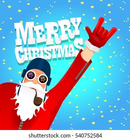 vector rock n roll santa claus with smoking pipe. Christmas hipster poster for party or greeting card. vector bad santa xmas poster background