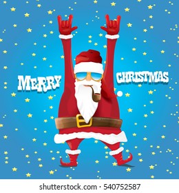 vector rock n roll santa claus with smoking pipe. Christmas hipster poster for party or greeting card. vector bad santa xmas poster background