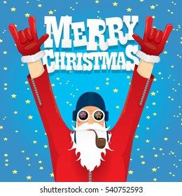 vector rock n roll santa claus with smoking pipe. Christmas hipster poster for party or greeting card. vector bad santa xmas poster background