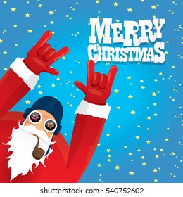 vector rock n roll santa claus with smoking pipe. Christmas hipster poster for party or greeting card. vector bad santa xmas poster background