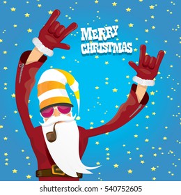 vector rock n roll santa claus with smoking pipe. Christmas hipster poster for party or greeting card. vector bad santa xmas poster background