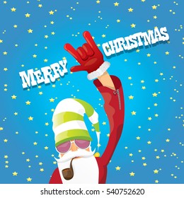 vector rock n roll santa claus with smoking pipe. Christmas hipster poster for party or greeting card. vector bad santa xmas poster background